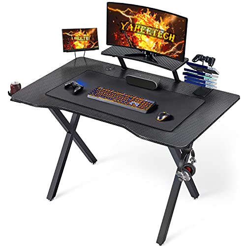 Yaheetech, Yaheetech Modern Computer Desk Game Desk Table Durable Writing Desk X-shaped Legs with Charging Stand and Headphone Holder
