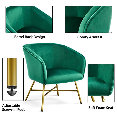 Yaheetech, Yaheetech Modern Dining Chair Soft Velvet Accent Chair Armchair Tub Chair Cushioned Seat Sofa Lounge with Steel Legs for Cafe/Living Room/Dining Room Furniture Green