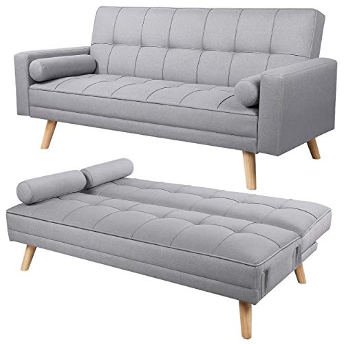 Yaheetech, Yaheetech Modern Fabric Sofa Bed 3 Seater Click Clack Sofa Settee Recliner Couch with Wooden Legs for Living Room/Guest Room/Office,Grey