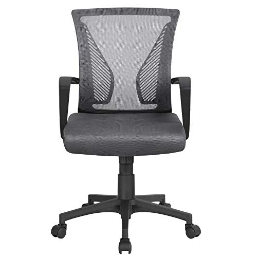 Yaheetech, Yaheetech Multi-Color Desk Chair Executive Computer Office Chair Ergonomic Adjustable and Swivel Fabric Mesh Chair with Comfortable Lumbar Support (Dark Grey)