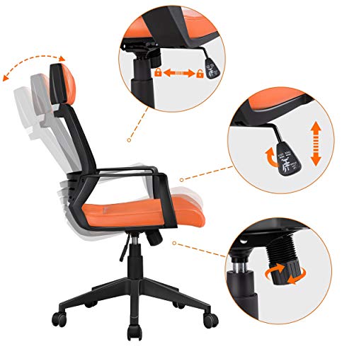 Yaheetech, Yaheetech Orange Computer Chair Adjustable Office Swivel Chair PU Leather with Back Support Wheels and Soft Paded Seat for Home Office