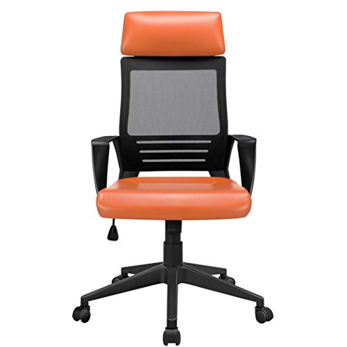 Yaheetech, Yaheetech Orange Computer Chair Adjustable Office Swivel Chair PU Leather with Back Support Wheels and Soft Paded Seat for Home Office