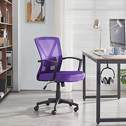 Yaheetech, Yaheetech Purple Office Chair Adjustable Fabric Desk Chair Computer Chair Executive Swivel Chair Durable Work Chair with 360° Rolling