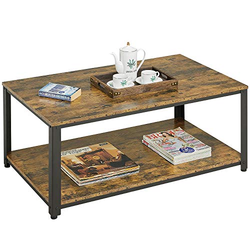 Yaheetech, Yaheetech Rectangular Coffee Table Industrial Sofa Side Table with 2 Tiers Storage Shelf for Living Room, Rustic Brown, 106x60x45.5cm(LxWxH)