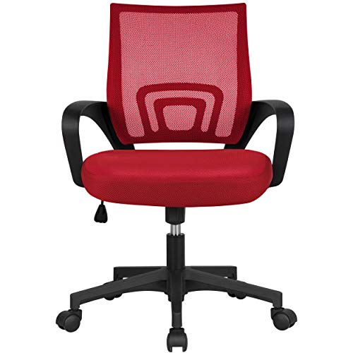 Yaheetech, Yaheetech Red Desk Chair Large Seat Swivel Adjustable Ergonomic Office Chair Mid-Back with Lumbar Support Executive Task Chair