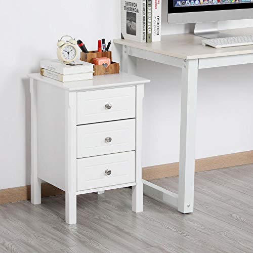 Yaheetech, Yaheetech Set of 2 Bedside Table Wooden Nightstand with 3 Drawers, White Side Table for Bedroom/Living Room/Hallway 40x40x60cm