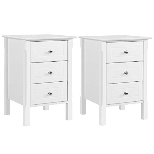 Yaheetech, Yaheetech Set of 2 Bedside Table Wooden Nightstand with 3 Drawers, White Side Table for Bedroom/Living Room/Hallway 40x40x60cm