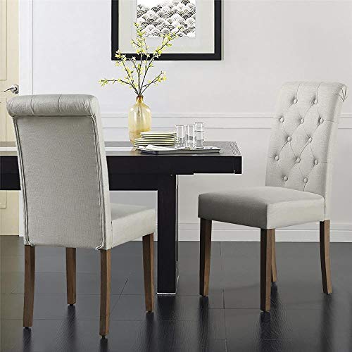 Yaheetech, Yaheetech Set of 2 Classic Fabric Upholstered Dining Chairs High Back Padded Single Dining Chairs for Home and Kitchen Beige