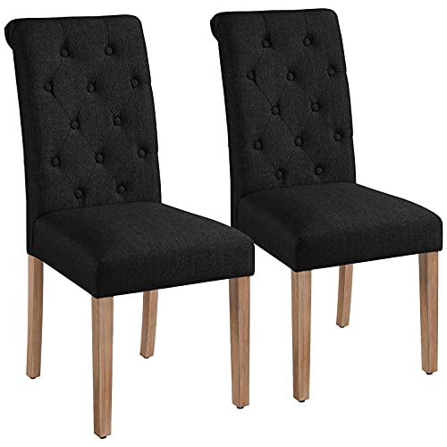 Yaheetech, Yaheetech Set of 2 Classic Fabric Upholstered Dining Chairs High Back Padded Single Dining Chairs for Home and Kitchen Black