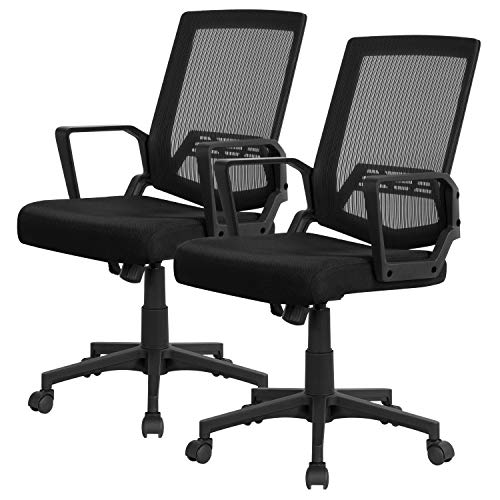 Yaheetech, Yaheetech Set of 2 Ergonomic Desk Chair Adjustable Office Chair Mid-Back Study Task Chair with Back Support for Home Work or Study