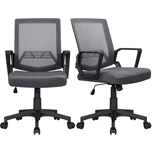 Yaheetech, Yaheetech Set of 2 Ergonomic Desk Chair Adjustable and Swivel Office Chair Mid-Back Study Task Chair with Comfort Lumbar Support (Dark Grey)