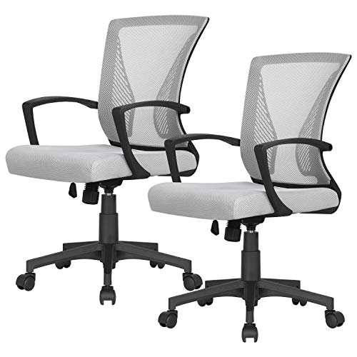 Yaheetech, Yaheetech Set of 2 Ergonomic Office Chair Adjustable Computer Chair with Back Support and Wheels for Home Grey