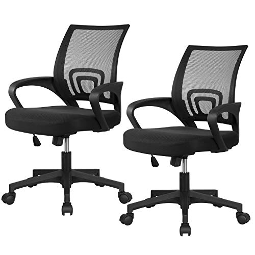 Yaheetech, Yaheetech Set of 2 Modern Office Chair Adjustable Computer Swivel Chair with Height Adjustable Back Support and Arms for Home Office