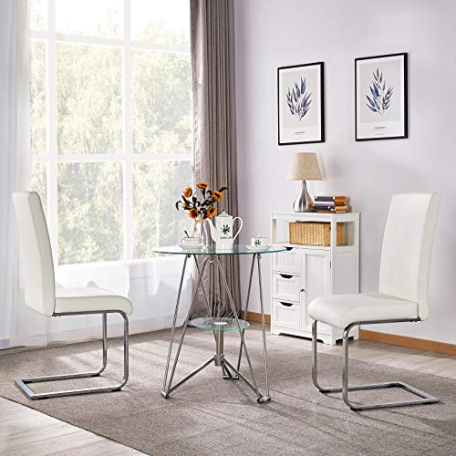 Yaheetech, Yaheetech Set of 2 Modern White Dining Chairs Reception Chair Leather with Soft Padded Seat High Back Metal Legs for Dining Room Home Furniture