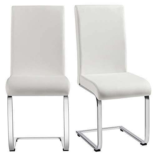 Yaheetech, Yaheetech Set of 2 Modern White Dining Chairs Reception Chair Leather with Soft Padded Seat High Back Metal Legs for Dining Room Home Furniture