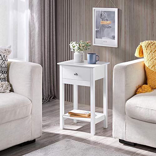 Yaheetech, Yaheetech Set of 2 Nightstand Modern End Tables With 1 Drawer, Bedside Table with Bottom Storage Shelf for Living Room Bedroom 40 x 30 x 61 cm, White