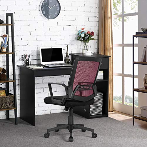 Yaheetech, Yaheetech Set of 2 Wine Red Modern Desk Chairs Durable Office Swivel Chairs Ergonomic Computer Mesh Chairs with Armrest Back Support