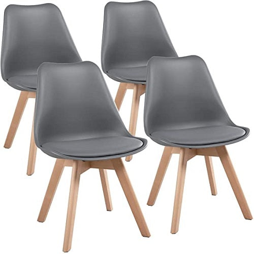 Yaheetech, Yaheetech Set of 4 Modern Dining Room Chairs Chair Side Chair with Natural Beech Wood Comfy Backrest for Home Kitchen Furniture Grey