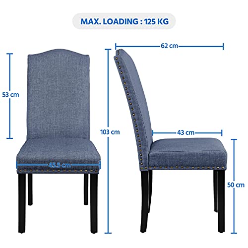 Yaheetech, Yaheetech Set of 6 Upholstered Dining Chairs Fabric Side Chairs with High Back Soft Padded Seat for Home Kitchen Blue