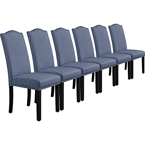 Yaheetech, Yaheetech Set of 6 Upholstered Dining Chairs Fabric Side Chairs with High Back Soft Padded Seat for Home Kitchen Blue