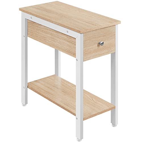 Yaheetech, Yaheetech Side Table with Drawer, Slim Sofa Side End Table for Small Spaces/Living Room, 2-Tier Storage Nightstand Metal Bedside Table