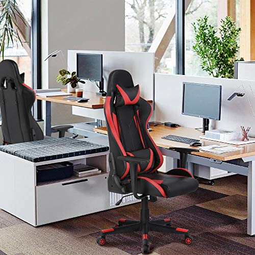 Yaheetech, Yaheetech Video Gaming Chair High Back Racing Office Chair PU Leather Ergonomic Desk Chair with Lumbar Support Black/Red
