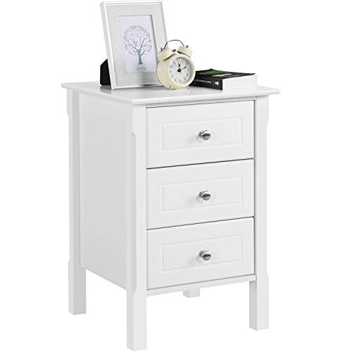 Yaheetech, Yaheetech White Bedside Table Modern Bedside Cabinet Wooden Nightstand with 3 Drawers, Side Table Storage Unit for Bedroom/Living Room/Hallway 40x40x60cm