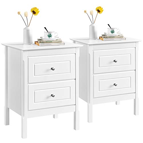 Yaheetech, Yaheetech White Bedside Table Set of 2 Modern Sofa Side End Table Corner Table Wooden Chest of Drawers Storage Unit with 2 Drawer