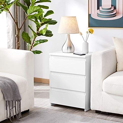 Yaheetech, Yaheetech White Bedside/Side/End Tables with 3 Drawers Vertical Storage for Living Room Bedroom Nightstand Table 45 x 35 x 60.5 cm