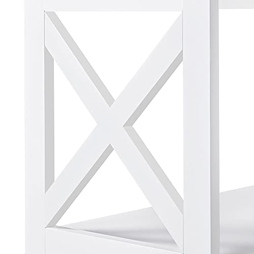 Yaheetech, Yaheetech White Slim Console Table, 3-Tier Wooden Entryway Table, X-Shaped Glossy Telephone Table with Storage Bookshelves Narrow Hall