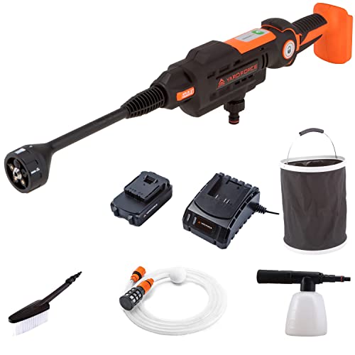 Yard Force, Yard Force 22Bar 20V Aquajet Cordless Portable Pressure Cleaner with 2.5Ah Lithium-Ion Battery, Charger and Accessories LW C02A