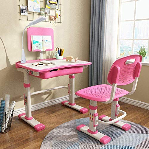Yinleader, Yinleader Children's Study Desk Chair Set, Ergonomic Pink Kids Desk Chair Height Adjustable Multifunctional Desk and Chair Children Kids