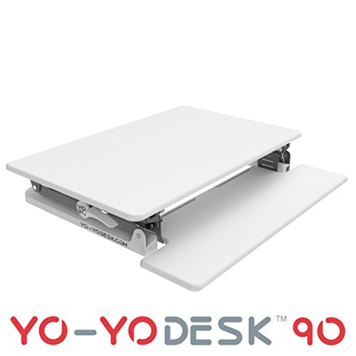 Yo-Yo DESK, Yo-Yo DESK 90 (WHITE) | Height-Adjustable Standing Desk Converter for Single or Dual Monitor Workstations [90cm Wide Worktop]