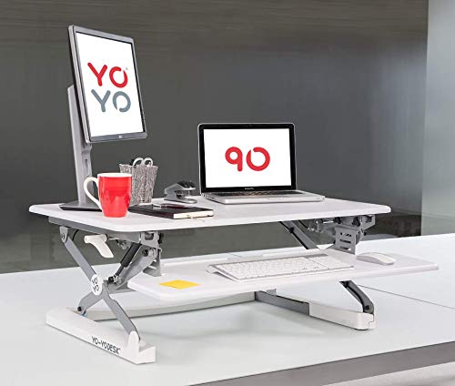 Yo-Yo DESK, Yo-Yo DESK 90 (WHITE) | Height-Adjustable Standing Desk Converter for Single or Dual Monitor Workstations [90cm Wide Worktop]