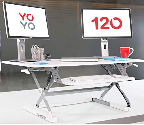Yo-Yo DESK, Yo-Yo DESK® 120 (WHITE) Height Adjustable Standing Desk [120cm Wide]. Superior sit-stand solution suitable for all workstations