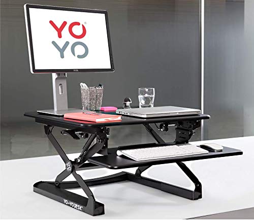 Yo-Yo DESK, Yo-Yo Desk MINI (BLACK) Height-Adjustable Standing Desk [68 cm Wide]. Superior sit-stand solution suitable for all workstations