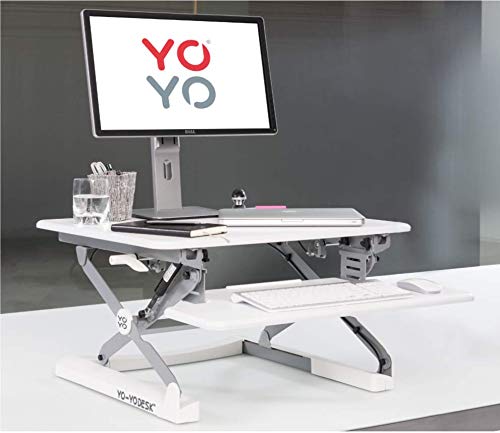 Yo-Yo DESK, Yo-Yo Desk MINI (WHITE) Height-Adjustable Standing Desk [68 cm Wide]. Superior sit-stand solution suitable for all workstations