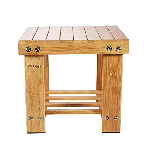 Yoassi, Yoassi Step Stool, Heavy Duty Bamboo Multi Purpose Step Stool&Seat with a Storage Shelf for Kids or Adults, 100% Natural Bambo (S)