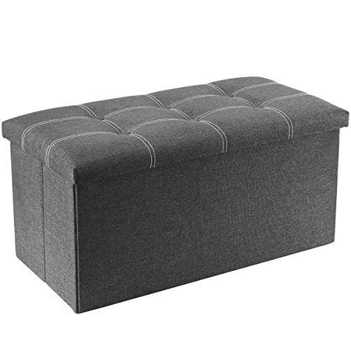 YOUDENOVA, Youdenova Bench with Storage Space, Stool, Storage Chest, Footstool, Foldable Faux Linen Ottoman 76 x 38 x 38 cm, Grey