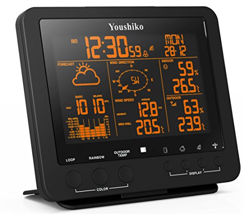 Youshiko, Youshiko Weather Station, Official UK Version (Premium Quality Large LCD HD Colour Changing Display), Professional 5-in-1 Wireless Sensor