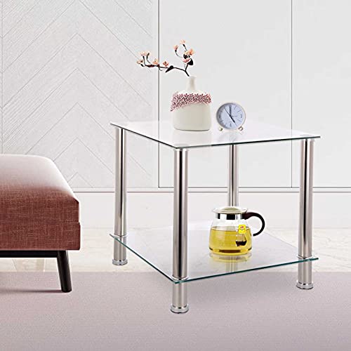 Youyijia, Youyijia Coffee Table Glass Sofa Side Snack Tables with Storage Shelves for Book Magazine Living Room 45x45x45cm Transparent