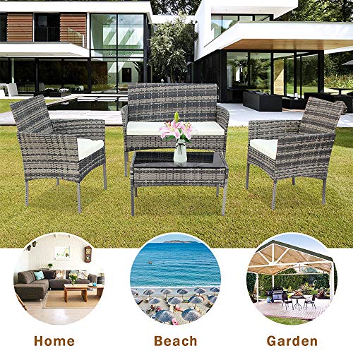 YsinoBear, YsinoBear Outdoor Living Room Balcony Rattan Furniture Four-Piece-Gray