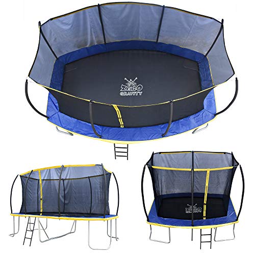 ZERO GRAVITY, ZERO GRAVITY Ultima 5 Rectangular Barrel Trampoline in 3 Sizes. High Specification with Safety Enclosure Netting and Ladder (12ft x 8ft)