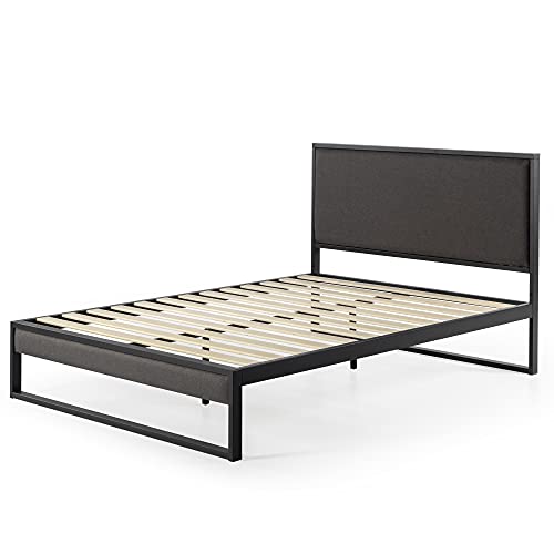 ZINUS, ZINUS Christina 36 cm Upholstered Platform Bed Frame with Headboard | Wood Slat Support | Easy Assembly | Double | Grey