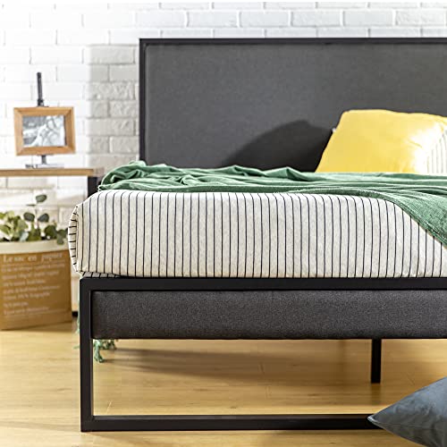 ZINUS, ZINUS Christina 36 cm Upholstered Platform Bed Frame with Headboard | Wood Slat Support | Easy Assembly | Super King | Grey