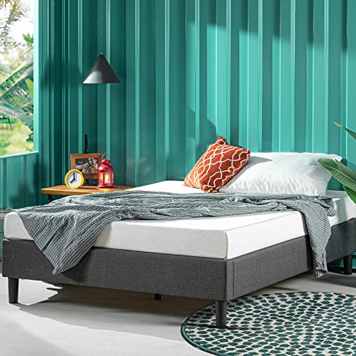 ZINUS, ZINUS Curtis 35 cm Upholstered Platform Bed Frame | Mattress Foundation | Wood Slat Support | Easy Assembly | Double | Grey