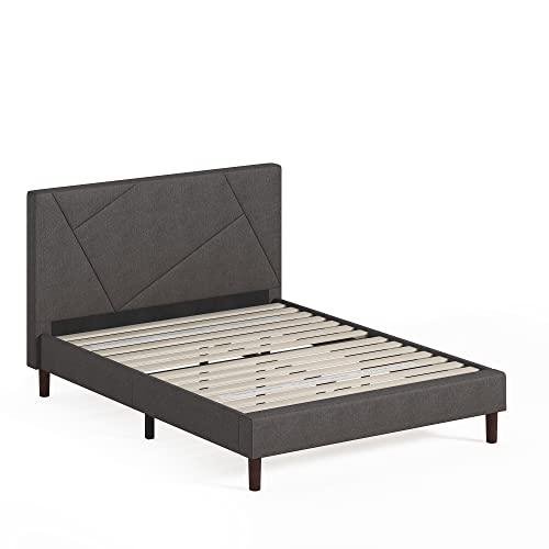 ZINUS, ZINUS Judy 35 cm Upholstered Platform Bed Frame | Mattress Foundation | Wood Slat Support | Easy Assembly | Double | Grey