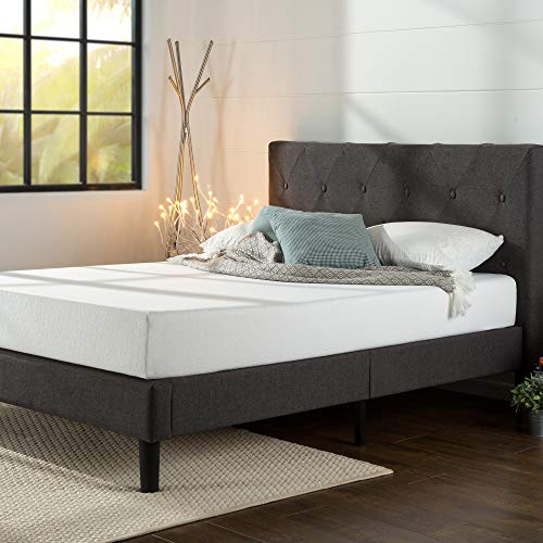 ZINUS, ZINUS Shalini 35 cm Upholstered Platform Bed Frame | Mattress Foundation | Wood Slat Support | Easy Assembly | Double | Dark Grey
