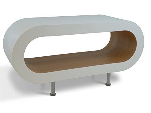 Zespoke, Zespoke Medium Retro White and Oak 90cm Hoop Coffee Table/TV Stand with Feet
