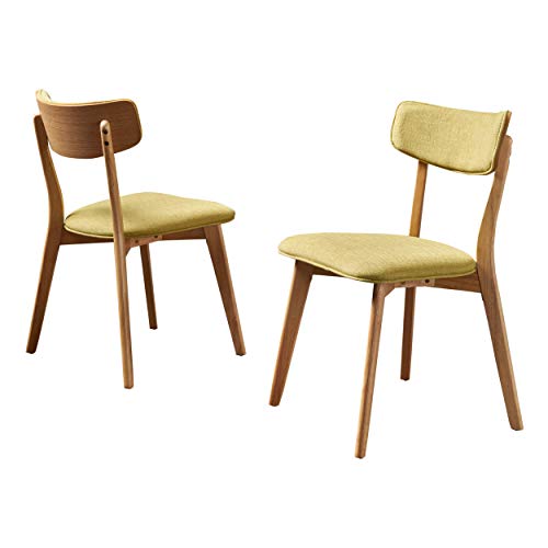 GDF Studio, Ziggy Mid Century Green Tea Fabric Dining Chairs with Natural Oak Finished Frame(Set of 2)